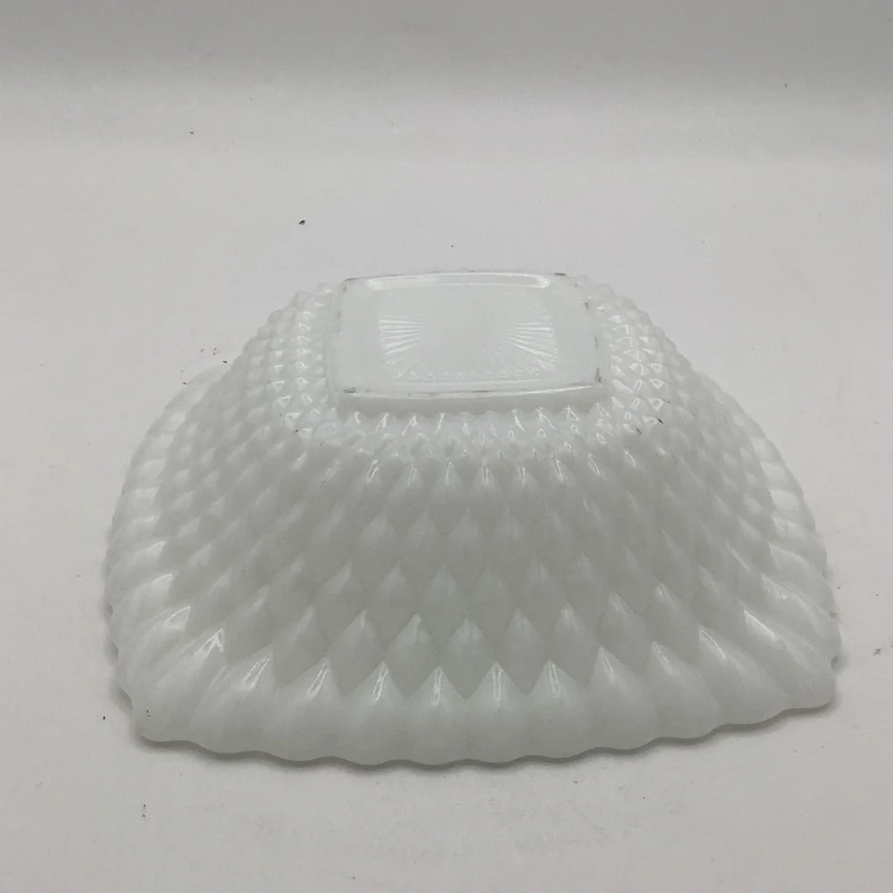 Vintage White Milk Glass Scalloped Edge Square Bowl
